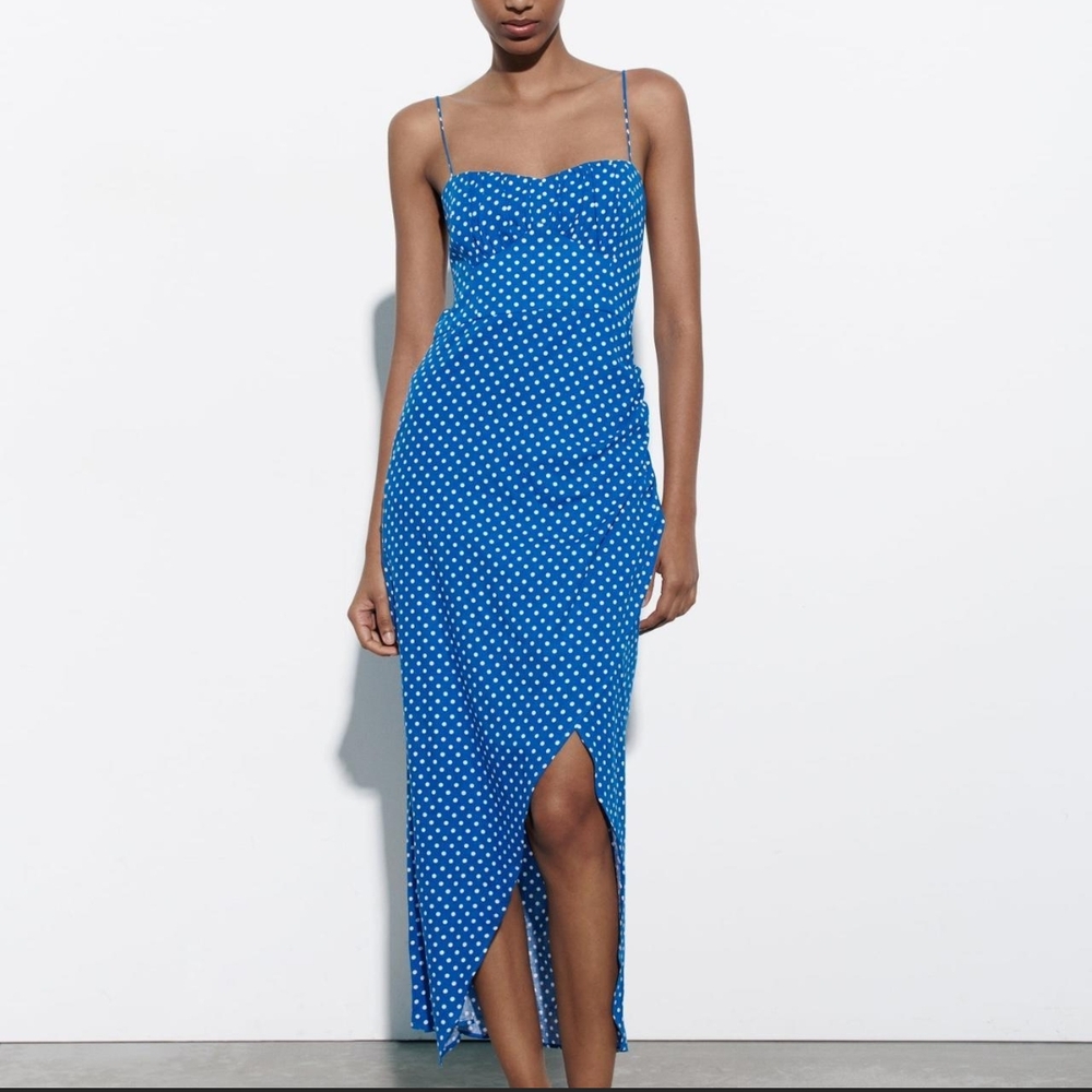 Blue Polka Dot Midi Dress